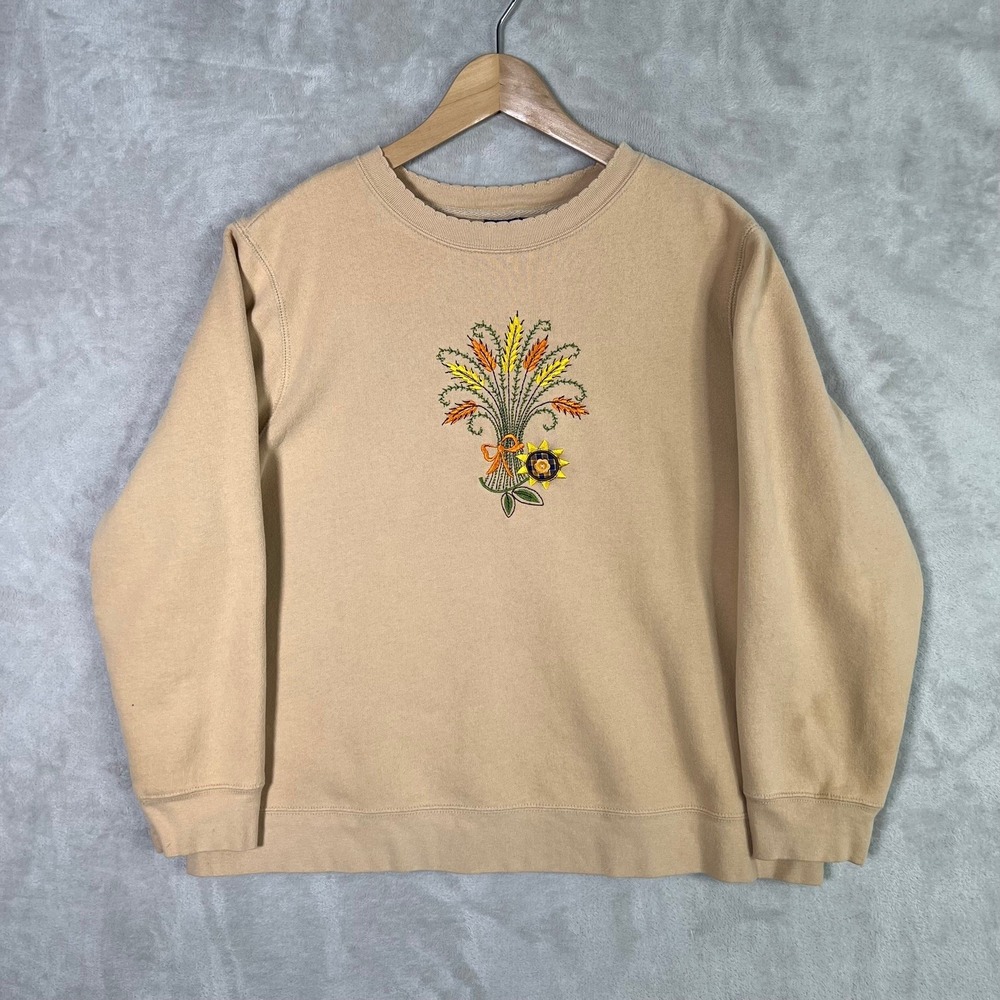 Vintage Basic Editions Sweatshirt 1X Fall Harvest Design Embroidered Granny
